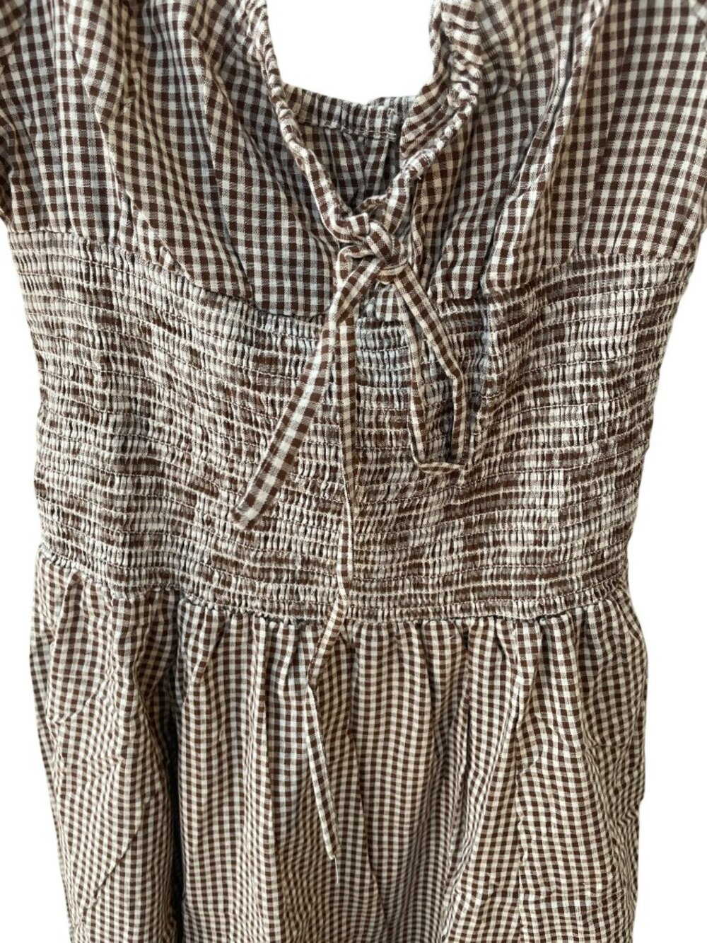 Esmee Exclusive Brown & Cream Gingham Smocked Midi Dress Puff Sleeves Sz 12 NWT - Picture 3 of 9